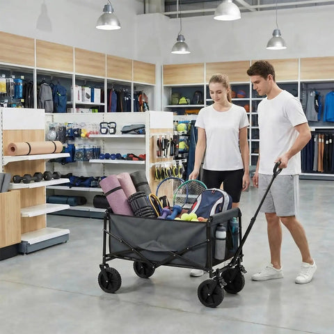 Collapsible Wagon Cart with Lockable Brakes, Heavy Duty Foldable Utility Wagon 330 Lb with sports gear in store