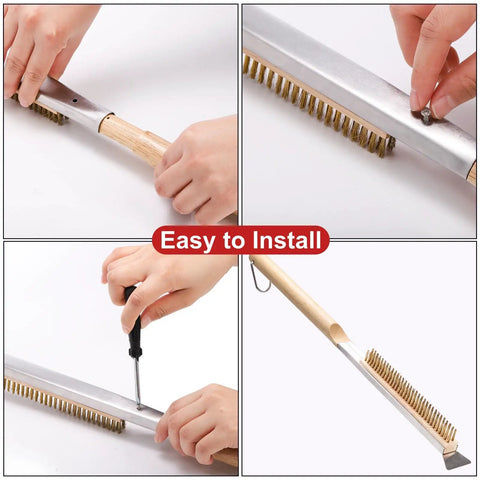 Installation process of 21 Inch Pizza Oven Brush With Scraper Copper Wire Cleaning Brush With Brass Bristles For Pizza Stone And BBQ Grill