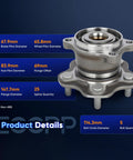 Front view of Rear Wheel Hub And Bearing Assembly 512373 For Nissan Rogue AWD 2008 Through 2020 And Nissan Juke AWD 2011 2017 Without ABS 5 Lug 2 Piece Set Left Right Hubs Fits 5 Lug Wheels, showing dimensions and non-ABS design.