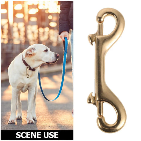 Heavy Duty Brass Double Ended Bolt Snap Hooks For Dog Leashes And Cat Collars Plus Solid Trigger Latches with a dog.