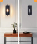 Industrial Wall Sconces Set of 2 in Matte Black Metal, vintage modern style, E26 base, hardwired, showing on and off lighting effect