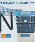 Travel Duffle Bag For Everyday Getaways Foldable Waterproof Weekender Carry On With Wet Compartment And Detachable Shoulder Strap shown on suitcase