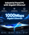 Sleek 15.6 Inch All In One Touchscreen Desktop PC with FHD Display and Win 11 Pro highlighting Gigabit Ethernet cable connection