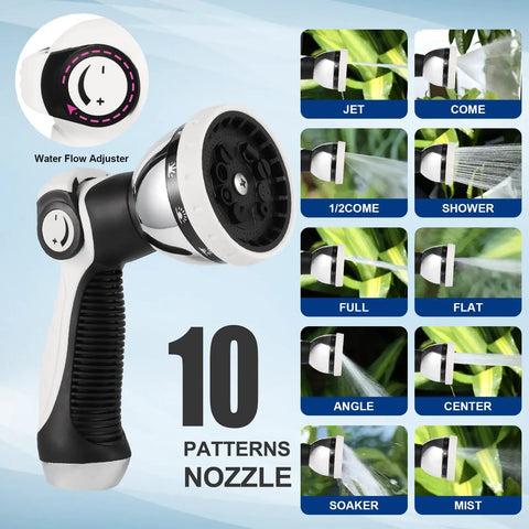 10 pattern nozzle for 100 Ft 1/2 Inch Retractable Garden Hose Reel With Auto Rewind, Wall Mount Enclosed Storage