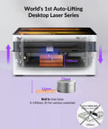 Vision 20W Laser Engraver With Smart HD Camera And Auto Lift Desktop Diode Laser Cutter with riser base for engraving wood.