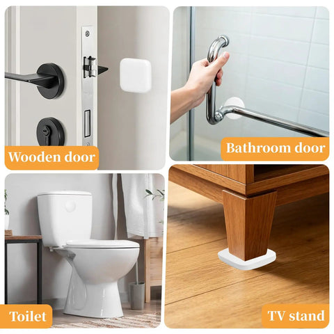 Silicone Door Stoppers And Wall Protectors Set With Self Adhesive Bumpers used on door, shower handle, toilet, and furniture leg