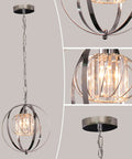 Globe Industrial Pendant Light Fixture With Crystal Accents And Vintage Farmhouse Style Height Adjustable Canopy 47 Inches