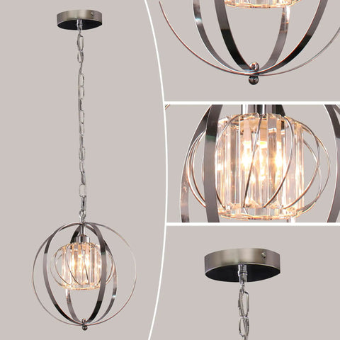 Globe Industrial Pendant Light Fixture With Crystal Accents And Vintage Farmhouse Style Height Adjustable Canopy 47 Inches