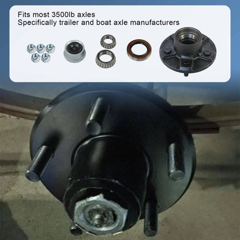 Trailer Idler Hub Kit Five On Four Point Five Inch Bolt Pattern For 3500 Lb Axles One Half Inch Twenty Thread Set.