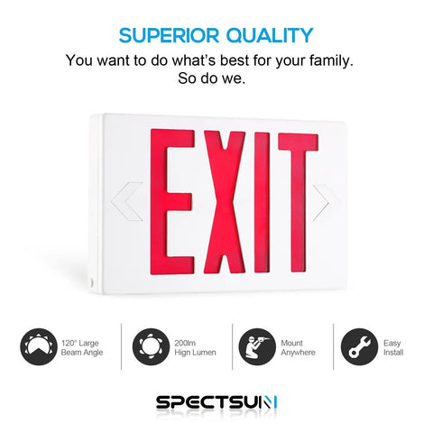 Red LED Exit Sign With Battery Backup, Hardwired 2 Pack Exit Combo, Lighted Exit Light Powered For Hallways And Commercial Spaces, Epstar SMD LED