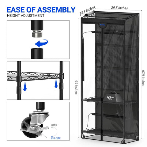 LH750 Pegboard Indoor Greenhouse With Grow Light For Seedlings And Foliage Plants, 90W 5000K Full Spectrum Lamps, 3 Adjustable Pegboards, Timer, Wheels, DIY Plant Cabinet For Your Home Grow