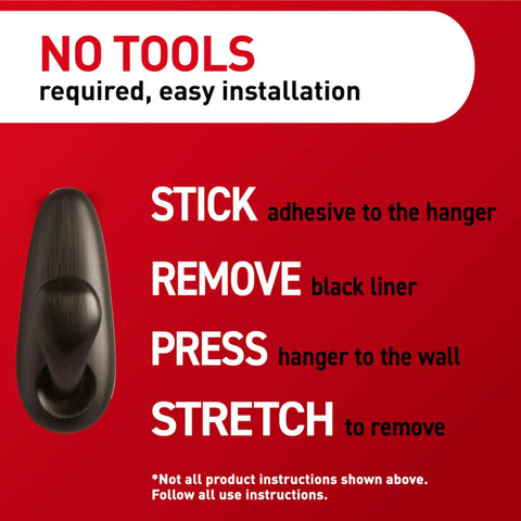 Five Pound Large Brushed Nickel Metal Hooks With Two Large Hooks And Four Adhesive Strips Damage Free Hanging For Hats Keys Coats And Decor No Drill Wall Hooks That Hold Strong In Any Room installation instructions image.