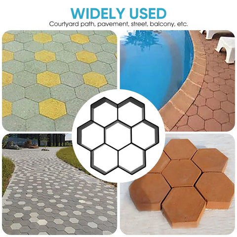 Three Piece Walkway Paving Molds Hexagon Stone Concrete Path Kit For DIY Garden Paths Patio Stones Lawn Pavers Paving Tool Set For Easy Walkways And Outdoor Decor