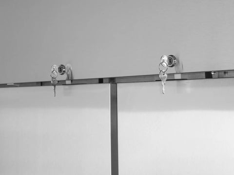 Keys in locks of Heavy Duty Three Door Commercial Reach In Freezer With Stainless Steel And Aluminum Interior.