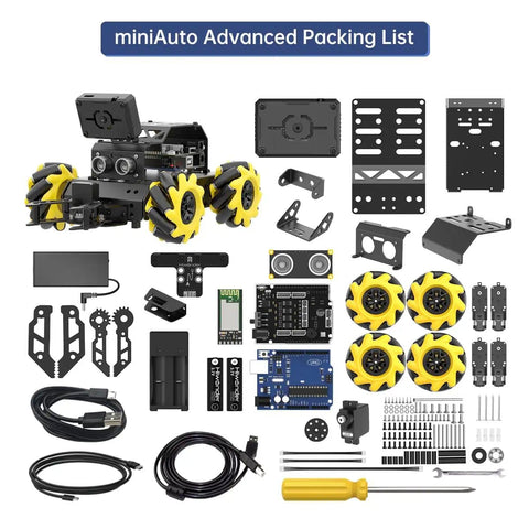 Arduino Compatible Smart Robot Car With AI Vision Camera And Line Tracking STEM Educational Kit components displayed
