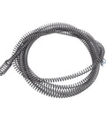 Heavy Duty Manganese Steel Drain Auger Snake Cable coiled with gripping claw for fast unclogging of kitchen and bathtub drains.