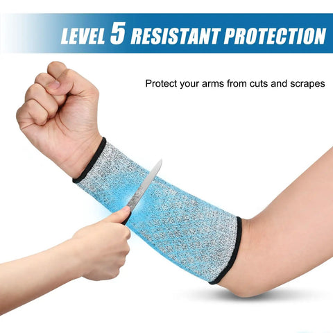 Cut Resistant Arm Sleeves Level 5 For Men And Women, Built Tough Arm Protectors in use, showing knife resisting fabric