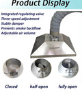 Heavy Duty Stainless Steel Fume Extractor With 360 Flex Articulating Arm And Long Duct Hose showing valve and airflow settings