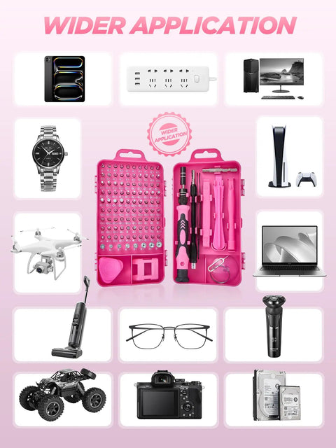 Pink Cordless Drill Kit With 220 Pieces 21V Power Drill And Tool Set For Women Includes Magnetic Wristband and Applications