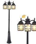 Three Head Outdoor Lamp Post Light Fixture With Dusk To Dawn Photocell Sensor, Aluminum Hardwired Yard And Street Post Light With Water Ripple Glass Shade And E26 Base