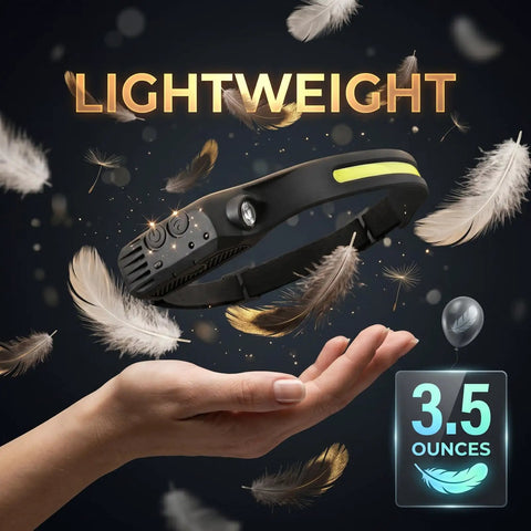 Rechargeable Headlamp With Motion Sensor 230 Degree Wide Beam Seven Modes Waterproof For Hiking Running Camping Fishing Cycling