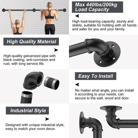 Rock Solid Seven Feet Industrial Stair Handrail Featuring Non Slip Black Iron Pipe Construction, showcasing installation details and high-quality materials.