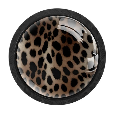 Sleek Leopard Print Round Cabinet Knobs 4 Pack Black Drawer Pulls for Kitchen Cabinets Dresser Cupboard Doors Hardware with Easy Grip