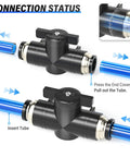 6mm OD Ball Valve Air Flow Control Valve Push To Connect Fitting BVU6 Pack Of 3 for pneumatic lines, black plastic, copper body