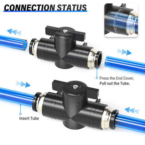 6mm OD Ball Valve Air Flow Control Valve Push To Connect Fitting BVU6 Pack Of 3 for pneumatic lines, black plastic, copper body