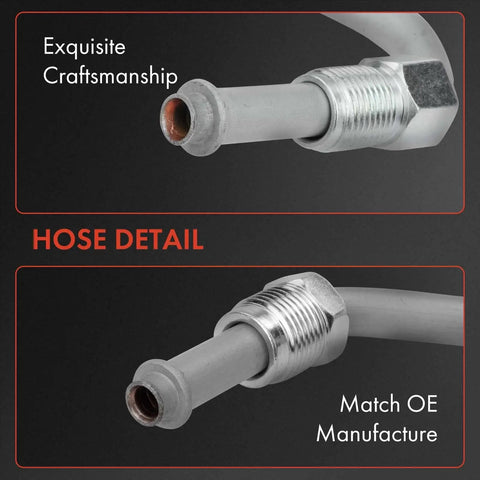 Close-up of Ford F250 And F350 Super Duty Power Steering Pressure Hose Line Assembly For 2005 2007 with detail view of fittings