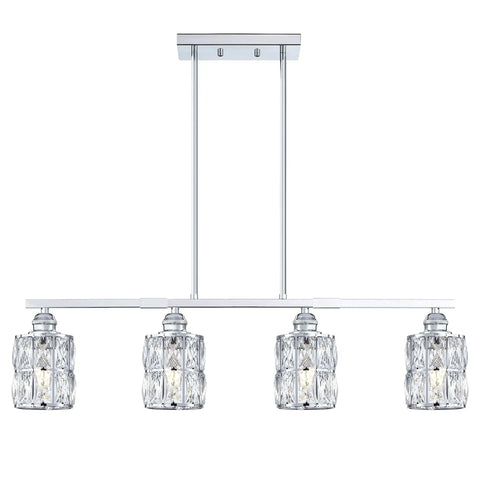 4 Light Polygon Crystal Kitchen Island Chandelier With Chrome Finish, Modern Ceiling Light Fixture For Foyer And Dining Area, Contemporary Crystal Pendant Lighting For A Lit, Stylish Home