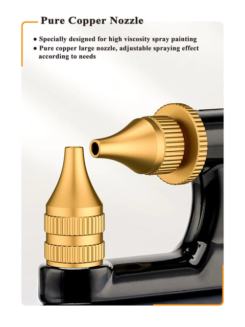 No Hassle Siphon Air Spray Gun For Flawless Sprays Of Latex Paint Enamel And Stain featuring a pure copper nozzle for high viscosity painting.