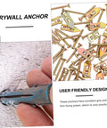 Heavy Duty Metal Self Drilling Expansion Screws Drywall Wall Anchors 50 Piece Rock Solid Mounting Kit For Cork Panel Hardware shown in use.
