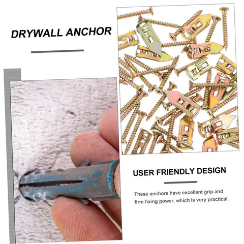 Heavy Duty Metal Self Drilling Expansion Screws Drywall Wall Anchors 50 Piece Rock Solid Mounting Kit For Cork Panel Hardware shown in use.