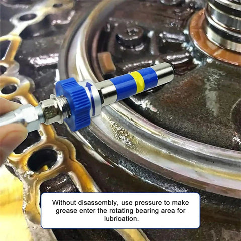 Quick Lock Grease Coupler Adapter Extensions For Grease Fittings One Hand Rotary Handle Latch in use on machinery