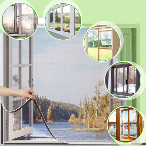 Adjustable DIY Magnetic Window Screen With Fine Fiberglass Mesh For 23 By 32 Inch Openings In White Window Frames With Grey Mesh Lightweight Durable Yet Breathable Easy To Install And Reusable Keeps Bugs Out While Letting Fresh Air In
