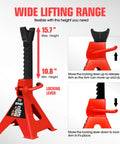 Front view of DNA Motoring 3-ton jack stand, red base with black adjustable post and locking lever