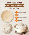 Complete Sourdough Starter Kit For Beginners And Bakers With Round Banneton Proofing Basket and cloth cover displayed.