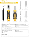 78 PCS Precision Screwdriver Set All In One With Socket Bits And Ratcheting Wrench, tools displayed against white background.