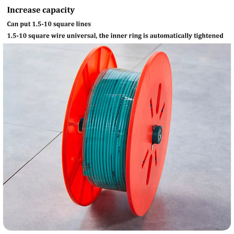 Heavy Duty Cable Spool Dispenser With Wheels For Industrial Wire Unroller And Electrical Cable Management Pro Grade Portable Reel Cart For Pros On The Job featuring orange reel with wire