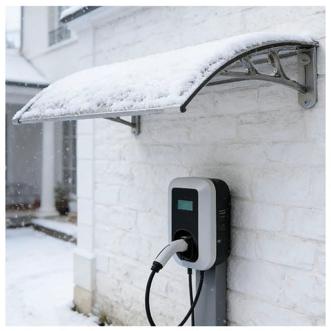 Heavy Duty EV Charger Cover Awning Built Different With Rock Solid Aluminum Shield Staying Dry While You Plug In For Year Round Storm Protection 125X80Cm under snow.