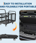 Heavy Duty Platform Cart With Detachable Cage 39 By 24 Inch Hand Truck, 2000 Lbs Capacity, Multi Functional Cage Cart For Warehouse And Luggage Moving, Foldable Fence Design For Easy Storage And Boss Level Versatility. Folded for car trunk storage