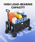 Collapsible Folding Wagon With 180lb Capacity Lightweight Utility Cart loaded with gear, ergonomic handle, rugged wheels