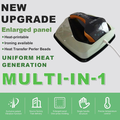 Portable 9x9 Inch Vibration Heat Press For Tees And More with LED display, showing enlarged panel and uniform heat