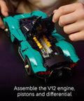 Hands assembling Aston Martin Valkyrie Dope Building Kit For Kids 9 Plus with realistic engine and working gears STEM toy car