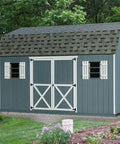 Outdoor shed with double doors using 4 Piece Black T Strap Gate Hinges Set With Screws, Six Inch Heavy Duty Rustproof for wooden fences and gates.