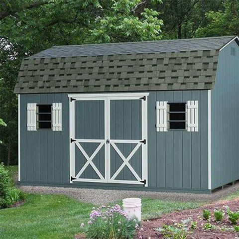 Outdoor shed with double doors using 4 Piece Black T Strap Gate Hinges Set With Screws, Six Inch Heavy Duty Rustproof for wooden fences and gates.