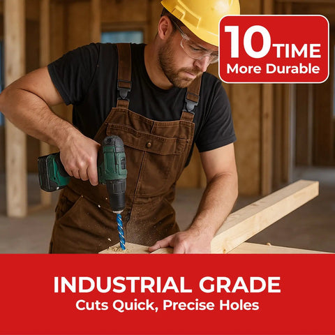 Person using a drill with Ultra Long 1 Inch Wood Auger Drill Bit With A 3 Flute Cutting Head For Faster Cleaner Holes In Wood for precise cuts.