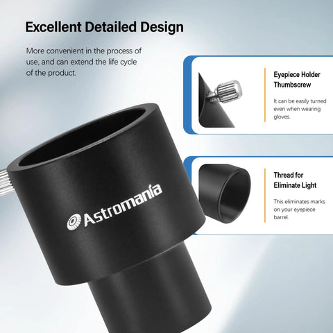 Detailed view of 0.965 To 1.25 Inch Eyepiece Adapter For Telescopes Use 1.25 Inch Eyepieces In 0.965 Inch Focusers with thumb screw and light thread.