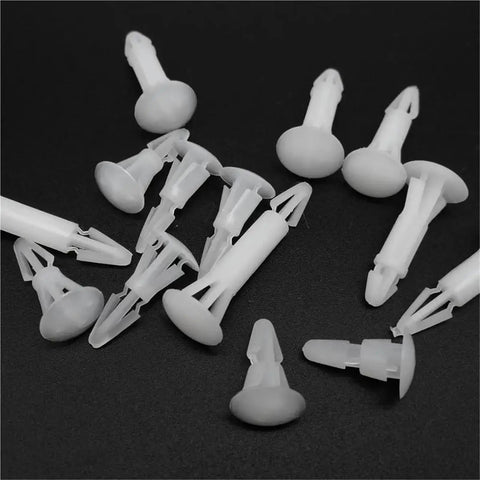 500 Pack Nylon Push In Rivets Fasteners for PCB assembly, white nylon clips fitting 3 mm to 5 mm holes, durable design.